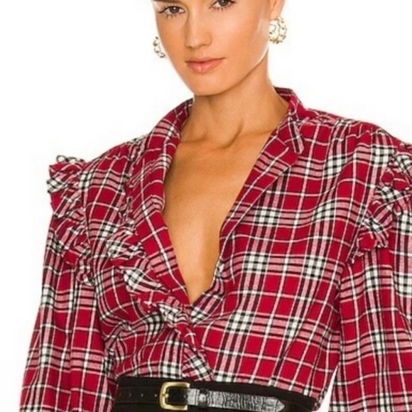 NWT Something Navy Flannel Plaid Ruffle Shirt Sz XL - Picture 2 of 11